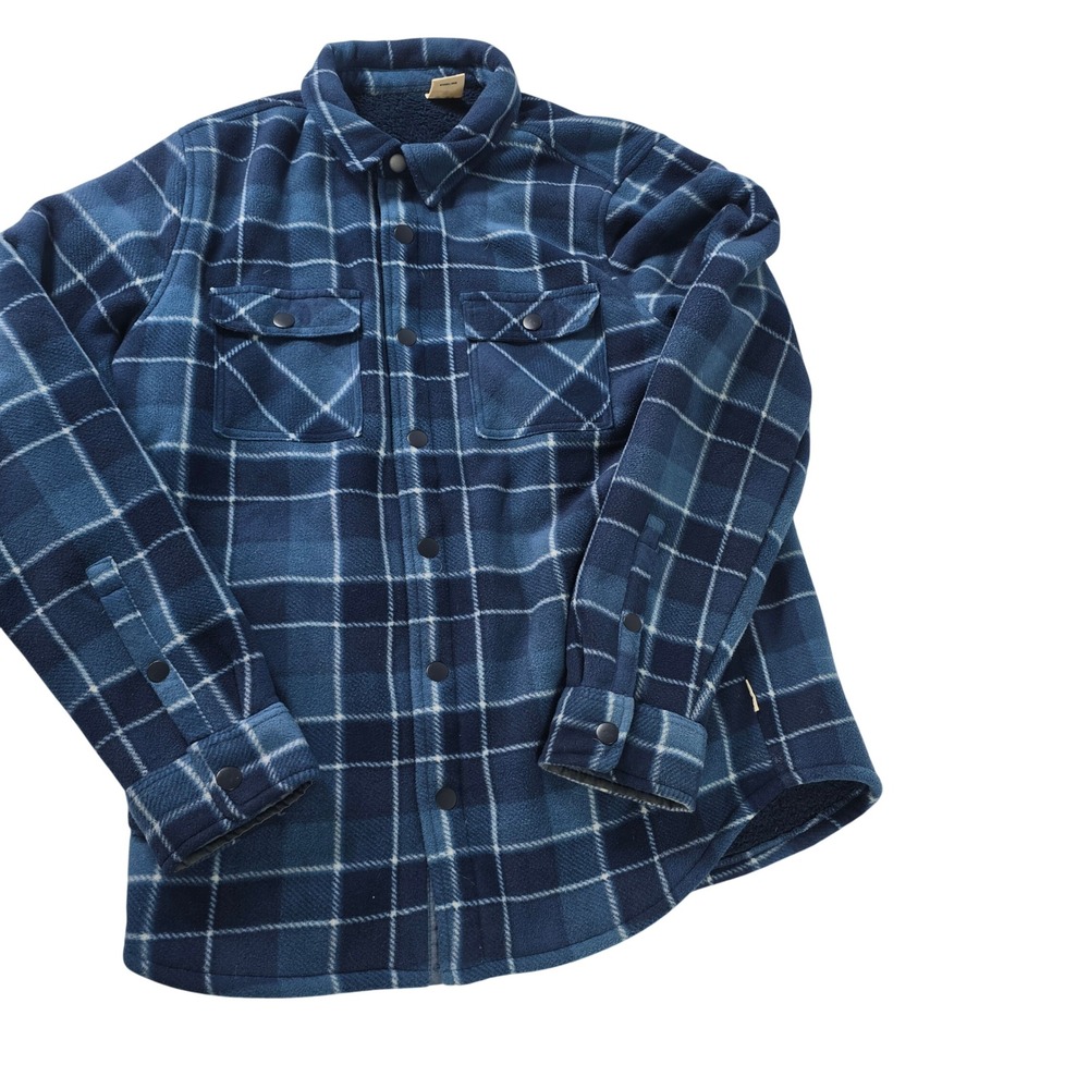 Voyager Mens Blue Plaid Fleece Sherpa Lined Shirt Jacket FA3110401 Medium